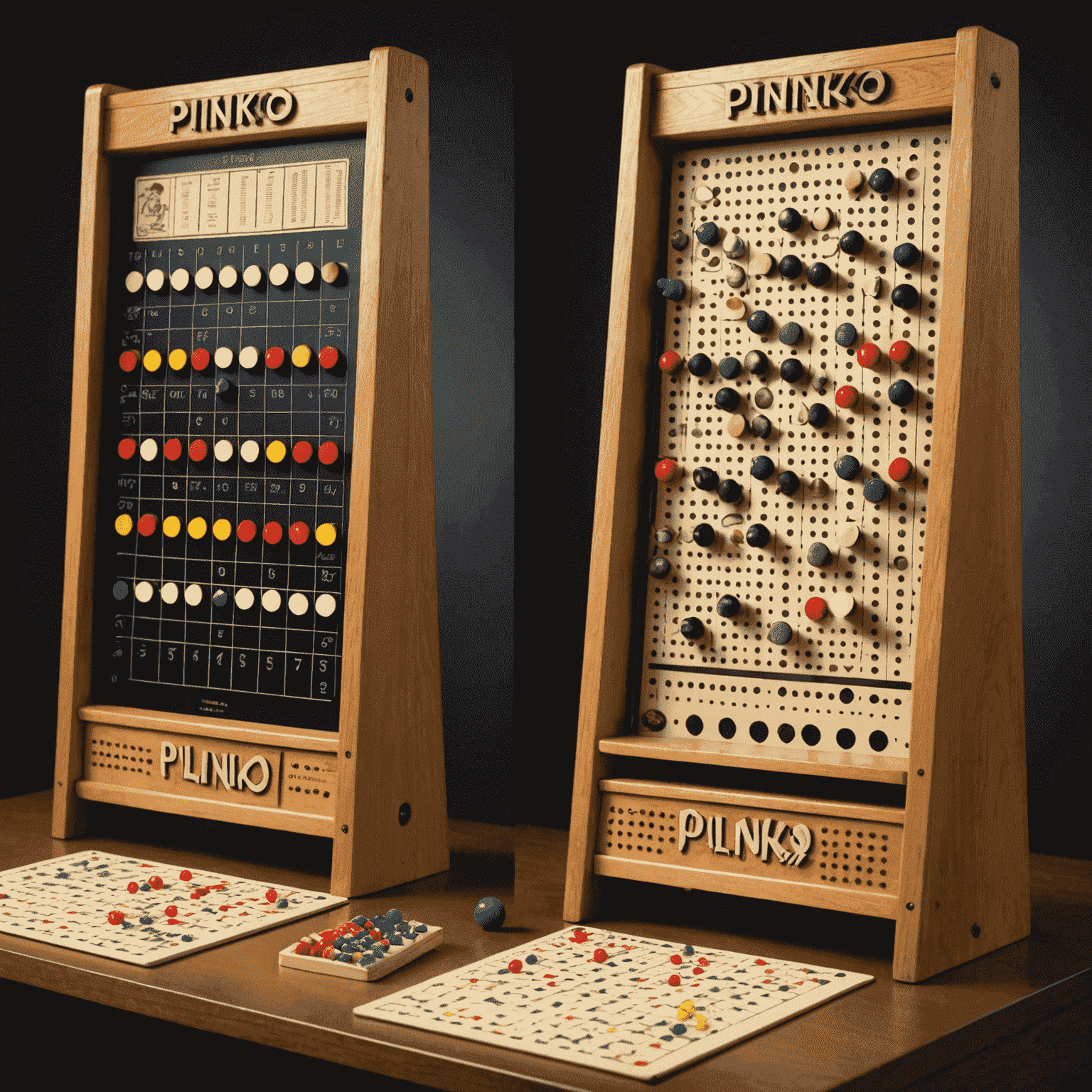 Imagen que muestra la evolución del juego Plinko desde su aparición en televisión hasta su versión de mesa, con fotos históricas y diseños de tableros